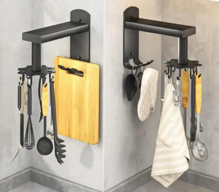 Zenewood Under Cabinet Kitchen Tool Hooks 360 Degree Rotating Rack-Eco-Friendly Modern Minimalist Space-Saving Storage Organizer