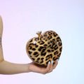 2025 Hot Trendy Lady Mini Heart Bag Chain Shoulder Luxury Leopard Print Purse for Women Evening Heart Shape Leopard Clutch Bag