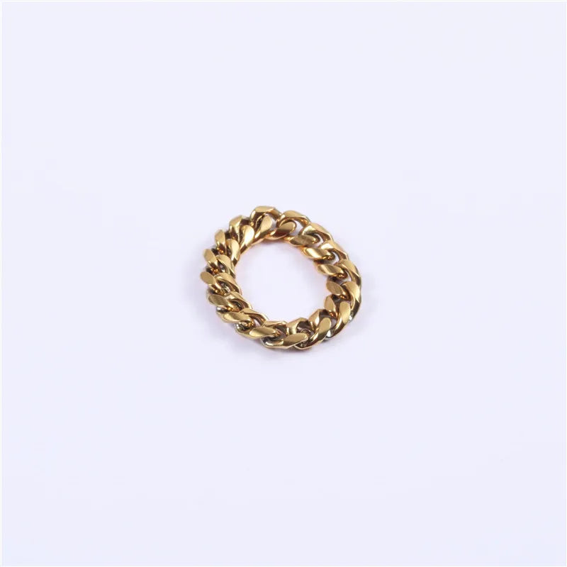 High End 18K Plain Gold Individuality Chain Rings Stainless Steel Trendy Simple Gold Plated Jewelry