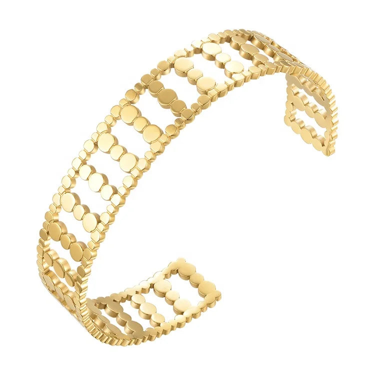 PVD 18K Gold Plated Stainless Steel Jewelry C-shaped Cutout Open Bangle Highquality Pretty Accessories Bracelets B222273