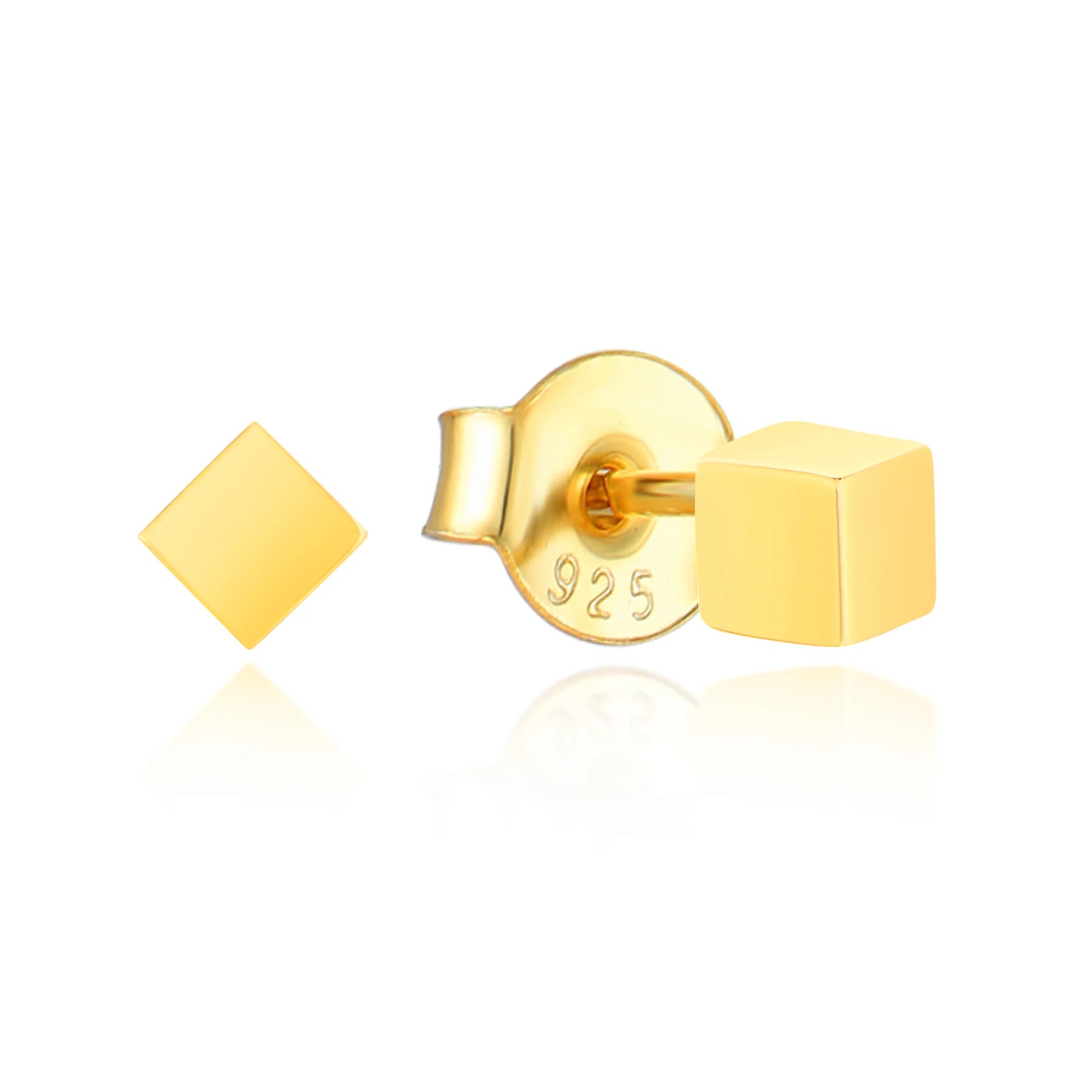 Elegant Minimalist Design 925 Sterling Silver Gold Plated Square Stud Earrings for Women