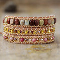 Bohemian Style Multi-Layer Hand-Woven Leather Wrap Bracelets for Women Rhodonite Femme Boho Jewelry Fashion Accessory
