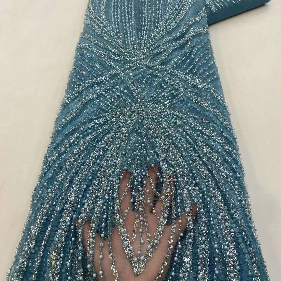 Royal Blue Sequins Lace Fabric for Wedding