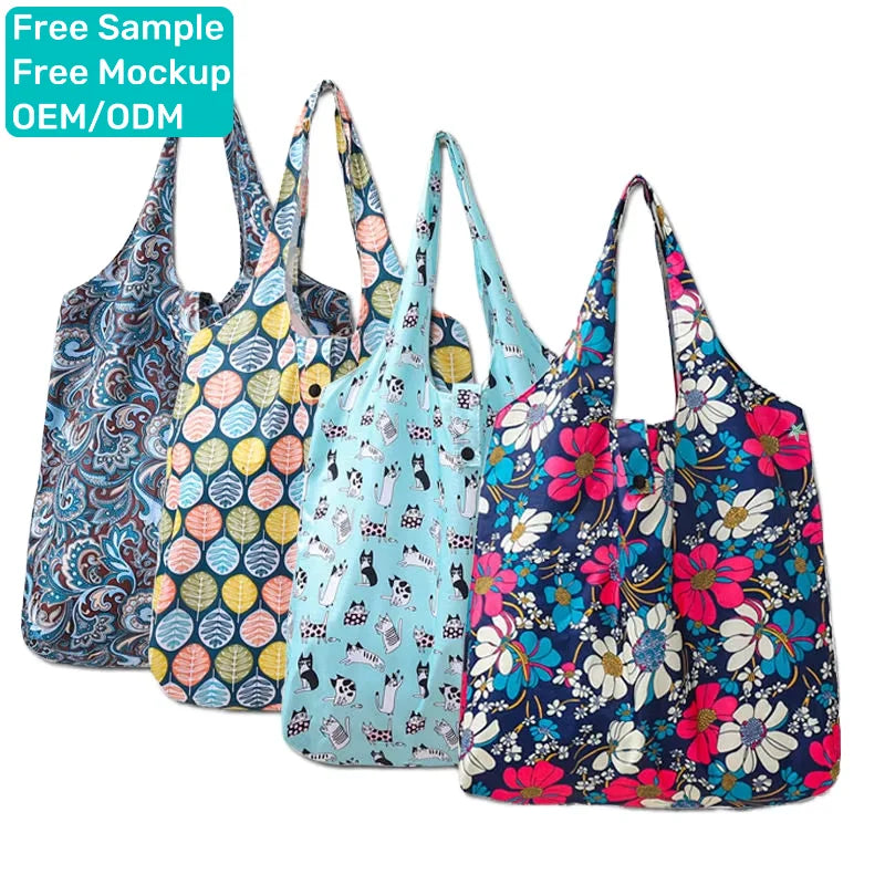 OEM Custom Logo Hot Selling Women Sac a Main De Courses Pliable 210T Oxford Reusable Foldable Grocery Shopping Bag