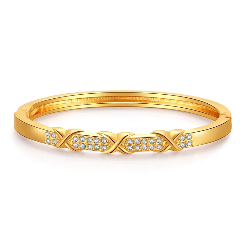 DHJ60450 Hot Sale European and American Gold and Silver Fashion Exquisite Inlaid Rhinestone Bangle