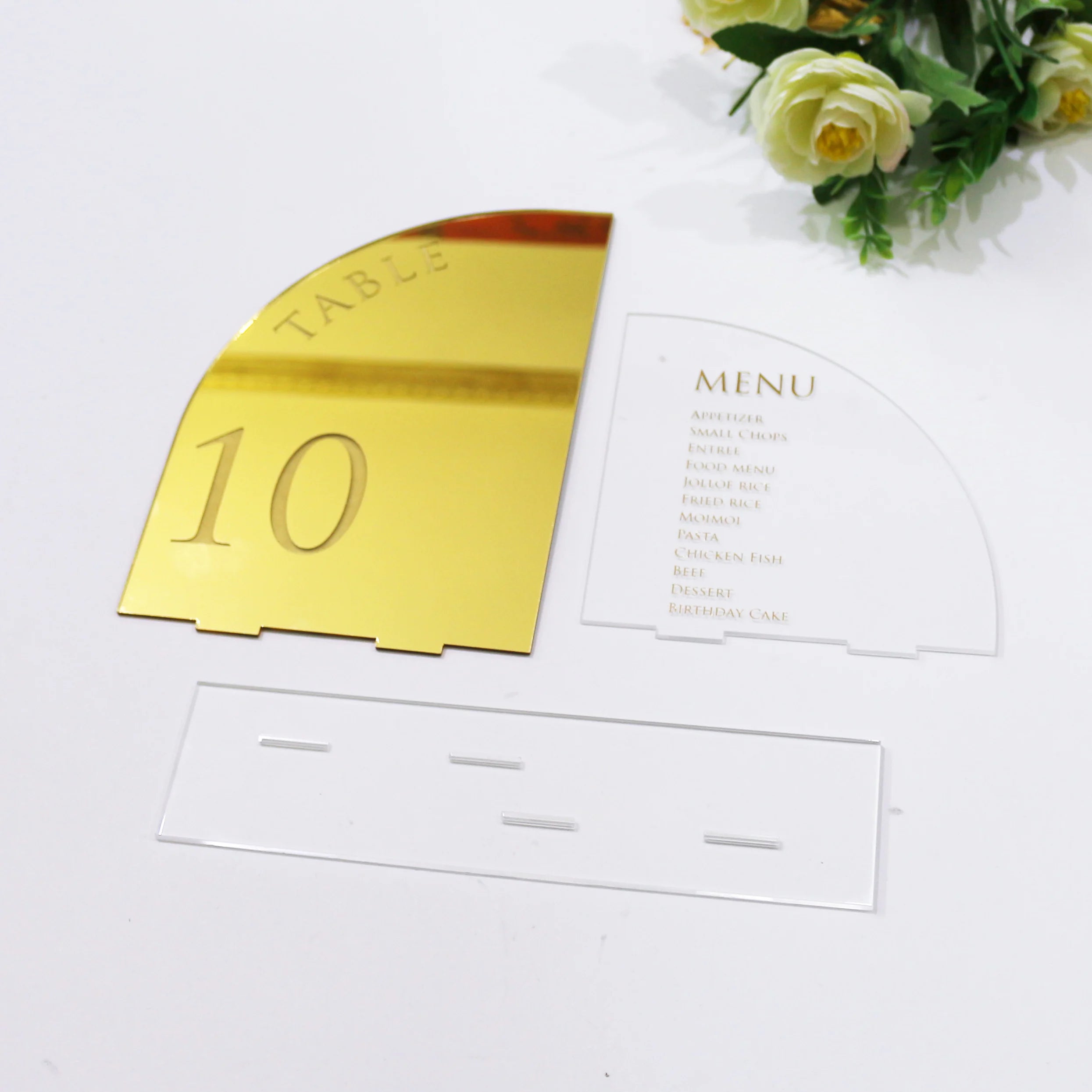 Festival Wedding Birthday Party Gold Mirror Acrylic Table Number Cards and Transparent Acrylic Menu Cards