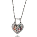 Custom Picture Memory Necklace Iced Out CZ Broken Heart Pendant with Gold Plating Hiphop Style Rope Chain Brass Jewelry Gift
