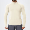 Men's stand up collar sports and fitness zipper seamless long sleeved T-shirt for spring and autumn running football net jersey