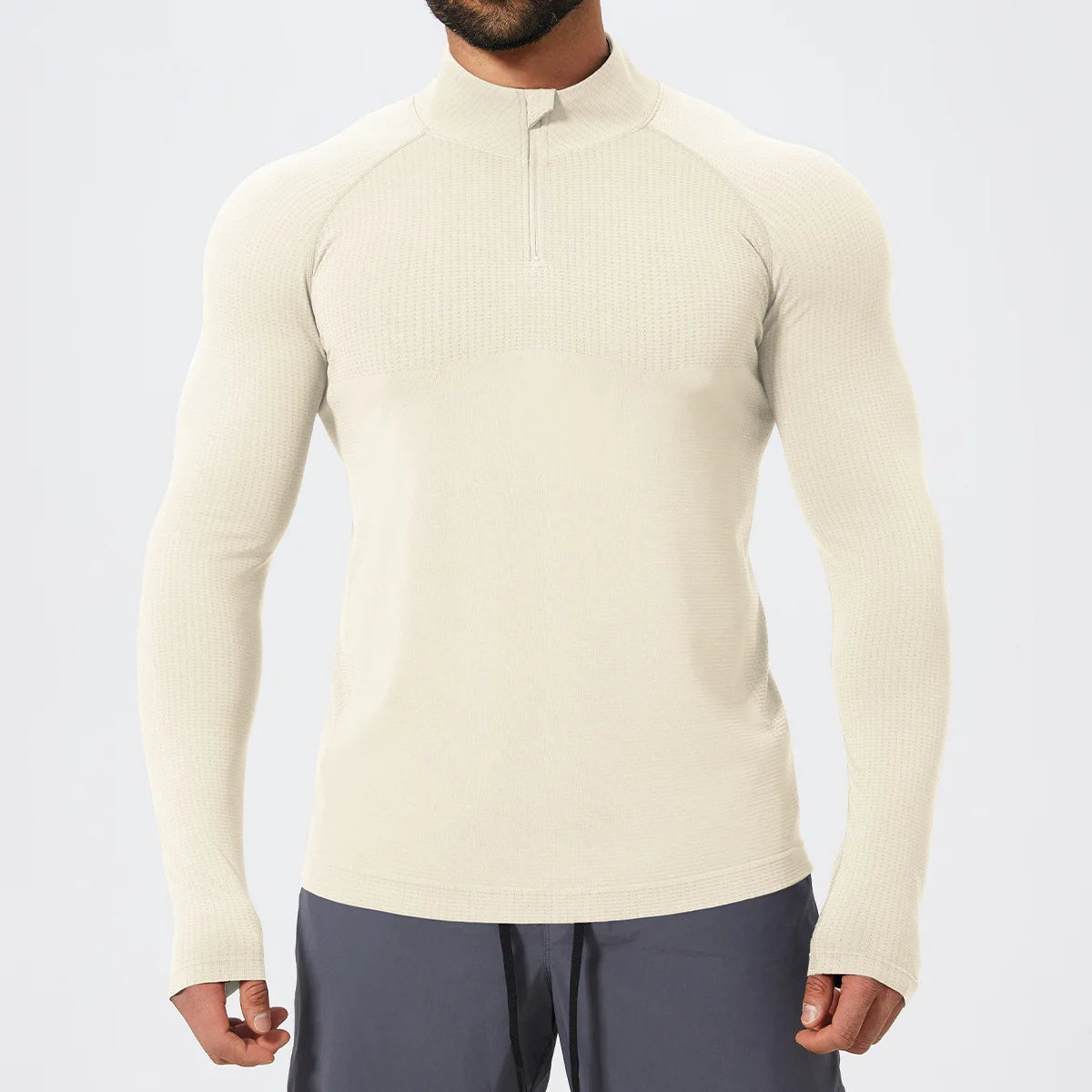 Men's stand up collar sports and fitness zipper seamless long sleeved T-shirt for spring and autumn running football net jersey