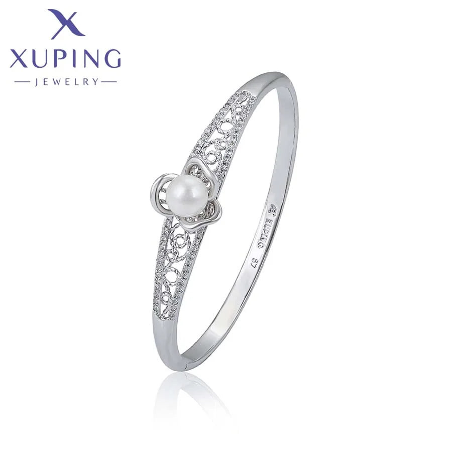 52439 Xuping Jewelry Silver Color Pearl Flower Fashion Women Bangle