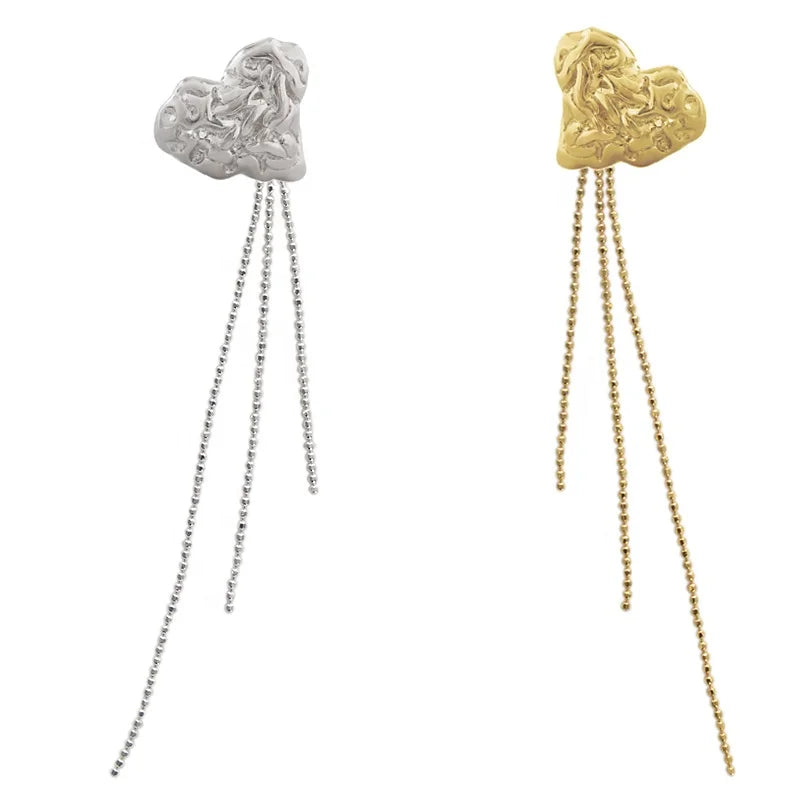 Wuqie Fashion Chic Design 925 Sterling Silver Removable Chain Tassel Earring Heart Stud Earring