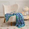 Checkerboard Grid  Gingham Warmer Comfort 100% Pure Cotton Knitted Blanket for Home Decor Bed Couch SY
