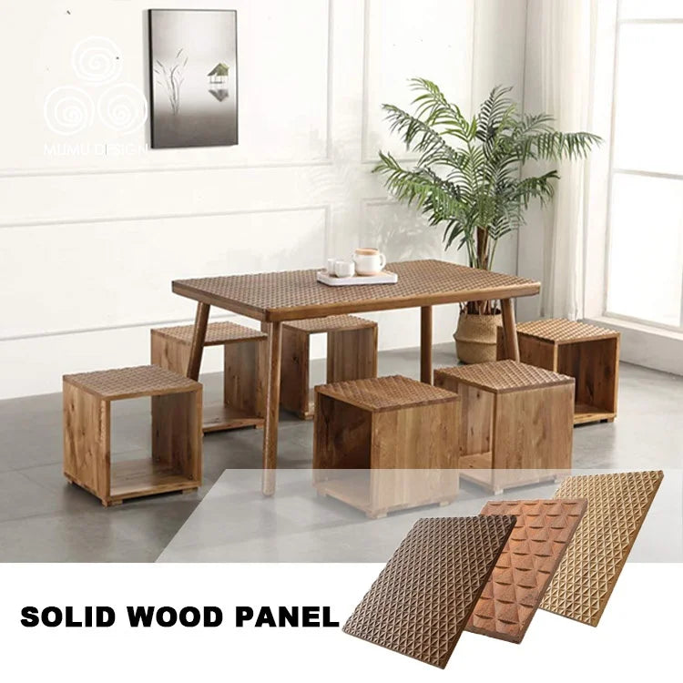 MUMU Teak Composite Verticals 3D Thermally Modified Solid Wood Decor Board Cladding Wave Texture Wall Panel
