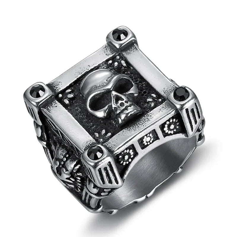 Fashion Jewelry Punk Wedding Statement Ring Vintage Skull Stainless Steel Ring for Men Cocktail Party Gift Size 7-15