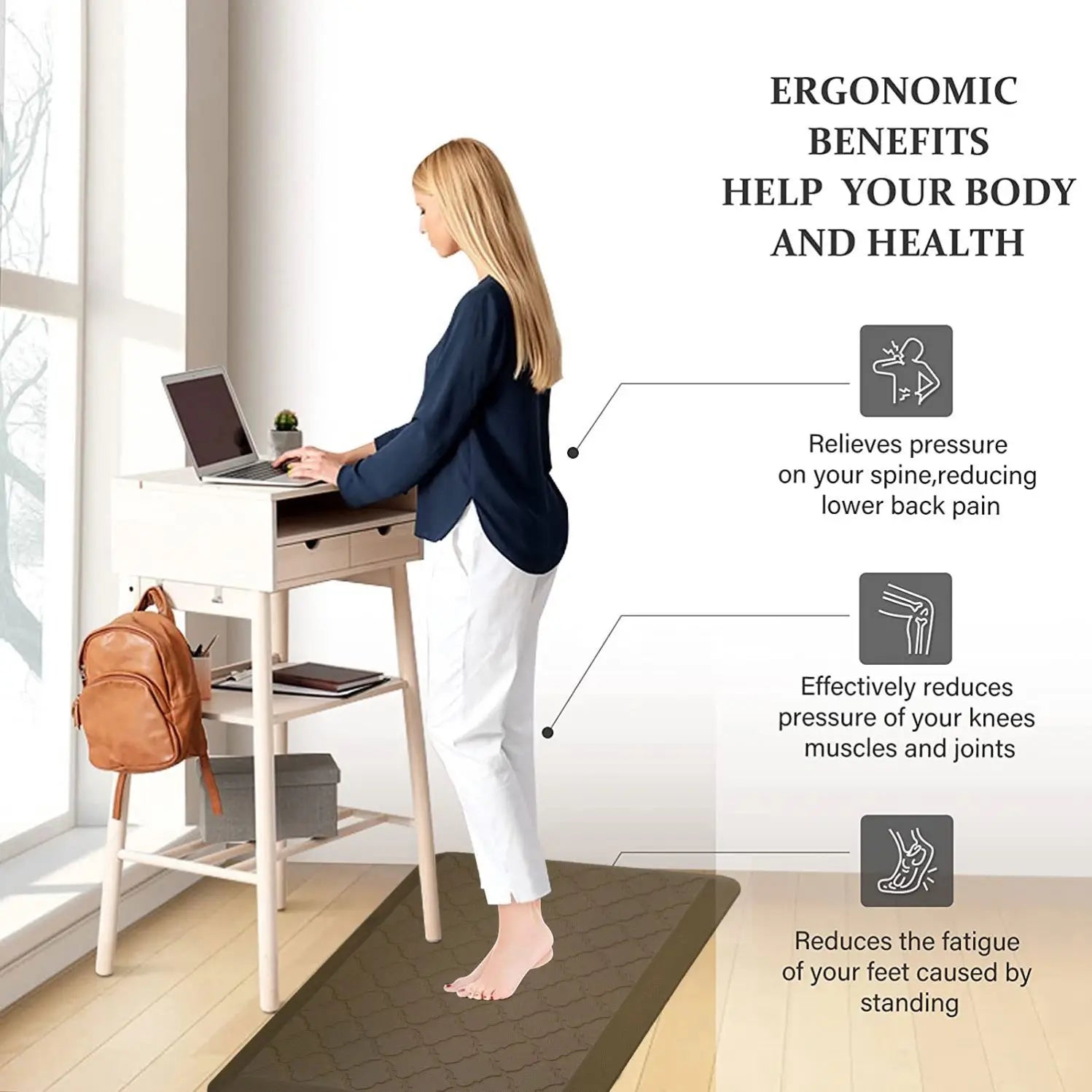 Kitchen Rug for Standing Desk Non-Slip Stain Resistant Water Resistant Comfort Anti Fatigue Floor Mat for Home Kitchen