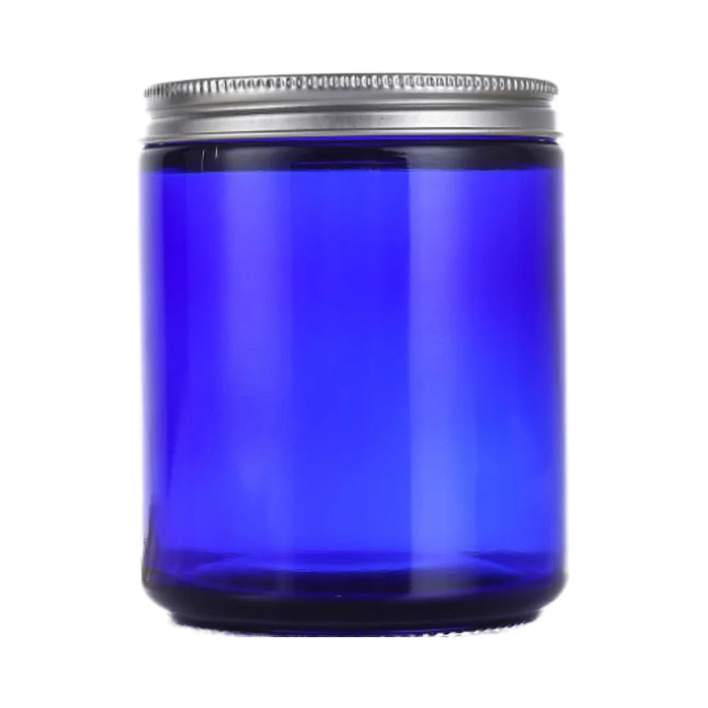 Blue 250ml/8oz Glass Cosmetic Jar with Aluminum Cap for DIY Candle and Makeup Scrub Containers for Cosmetic Packaging
