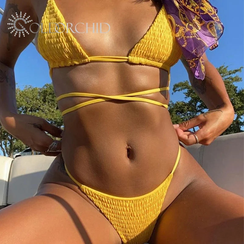 Hot Selling Cross Strap Bikini Swimsuit 2 Piece High Cut Swimwear for Women