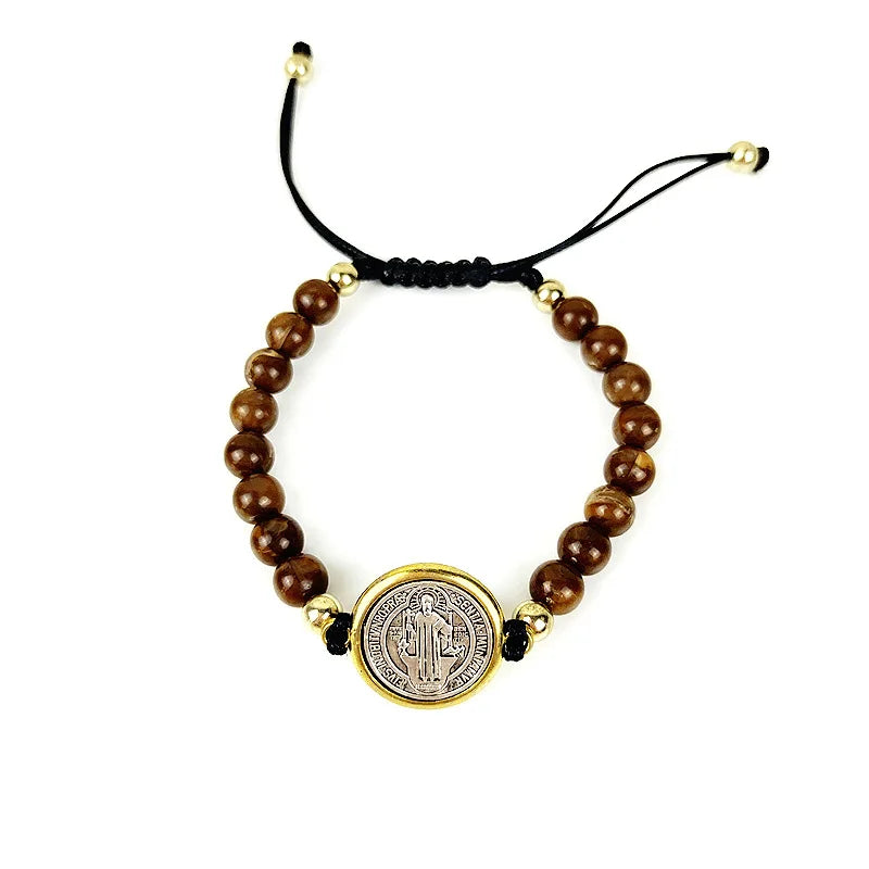 Handmade Beaded Catholic Rosary Bracelet with Miraculous Medal Charm Acrylic Beads Thread St. Benedict Bracelet