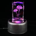 Unique 3D Carnation Laser Engraving Crystal Cube LED Light Night Gift for Mother's Day Mom Gift