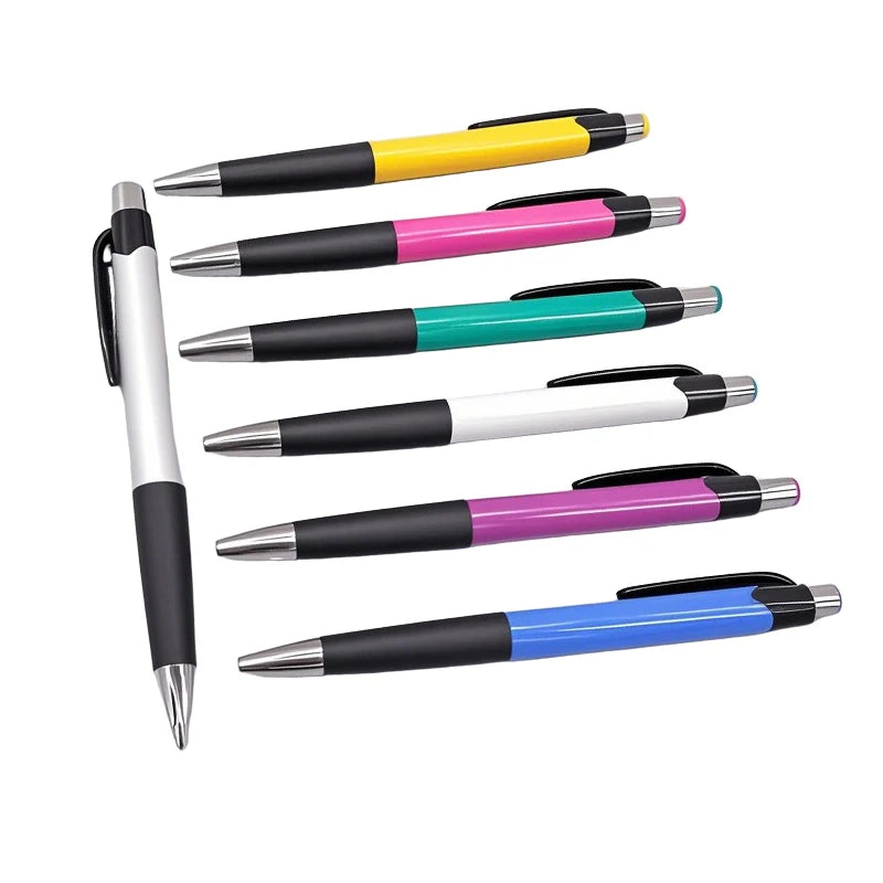 White Pen with Custom logo Popular Pen with Rubber Grip Click Plastic Ballpoint for Promotion