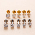 2-4MM Flat Bottom Push Pin 16GX6MM Insert Shank Thread Lip Ring Stainless Steel Four Claw Set Round Zirconia Piercing Jewelry