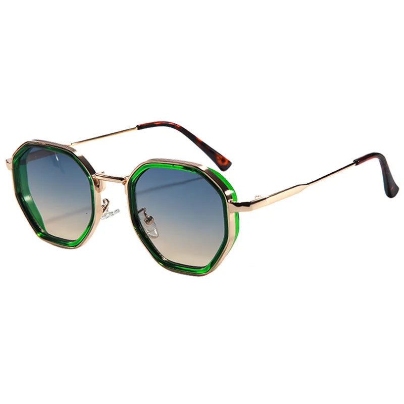 DOISYER Unisex Vintage Polygon Metal Sunglasses Punk Style UV 400 Polarized Lens Rectangular PC Shades for Men and Women