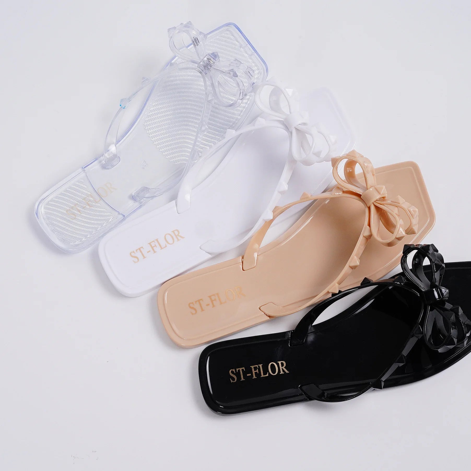 Fashion Summer Ladies New Bow Tangerine Flip-flops Square Head Crystal Jelly PVC Slippers Outside Wear Sandals Slides for Women