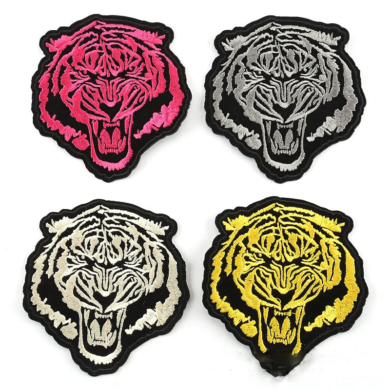 Custom Logo Embroidered Tiger Patch Hot Sale Embroidered Patches Stock Animal Tiger Patches for Clothing Shoes Boots Scarf