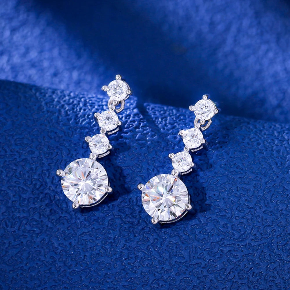 Hot Selling Shiny Round Cubic Zirconia Real 925 Sterling Silver Wedding Bridal Long Dangle Drop Earrings for Women