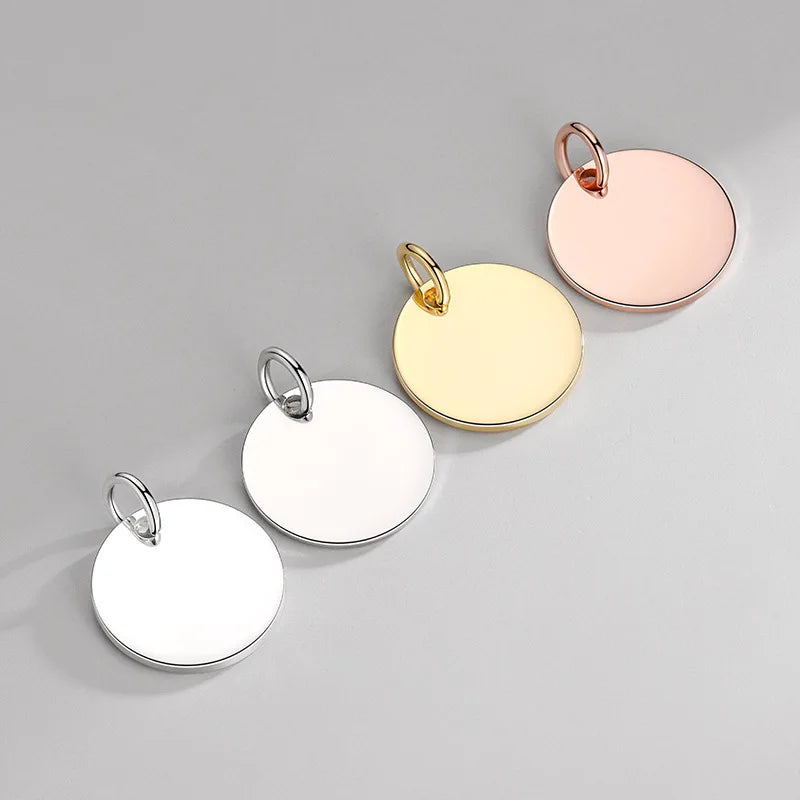 12mm-35mm Wholesale Big 925 Sterling Silver Blank Disc Pendant Nameplate Custom Engraved Round Logo Tag Charm for Jewelry Making