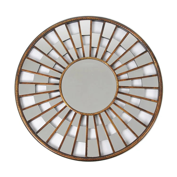 84cm Stylish Design Decorative Big Circle Wall Mirrors Large Round  Dark Wooden Antique Gold Wall Mirror for Living Room