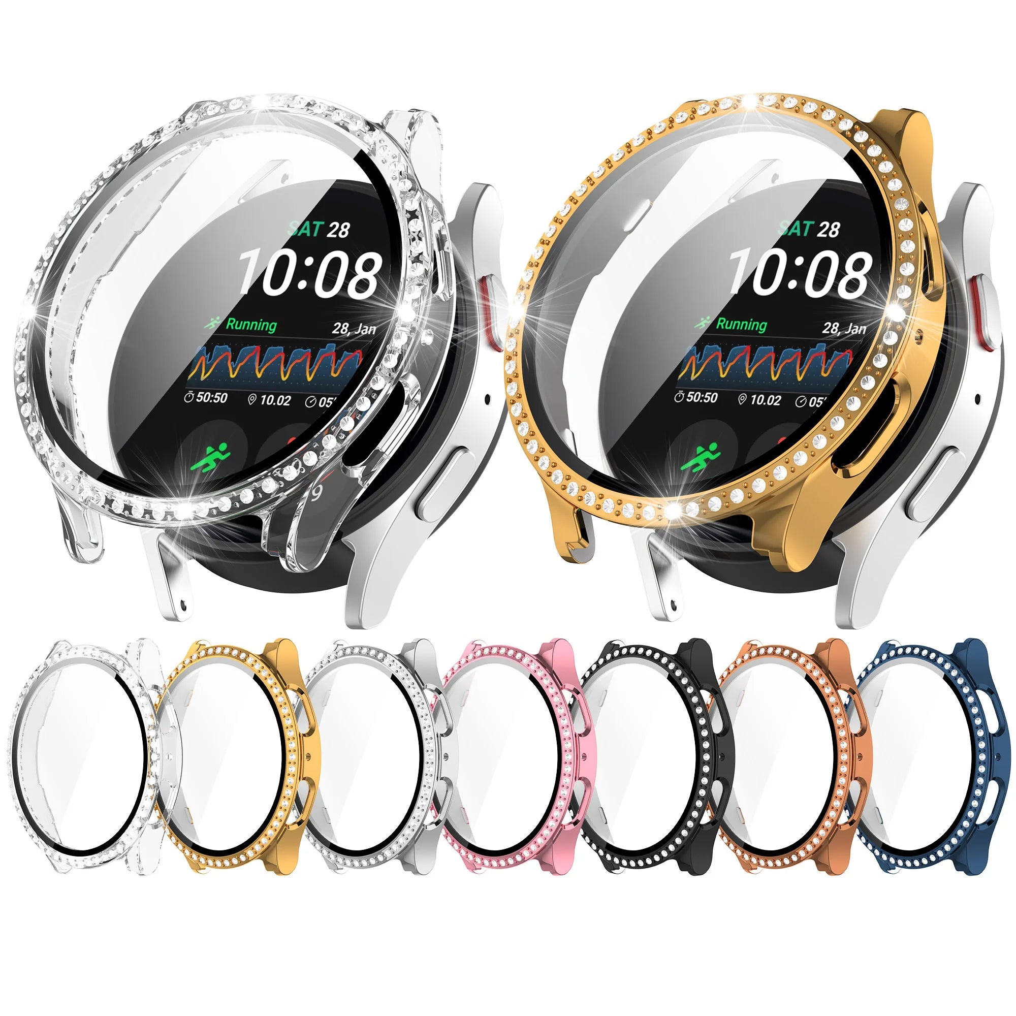 ShanHai PC+Tempered Glass Protective Case Anti-Scratch Full Coverage Diamond Bumper for Samsung Galaxy Watch 7 40/44mm