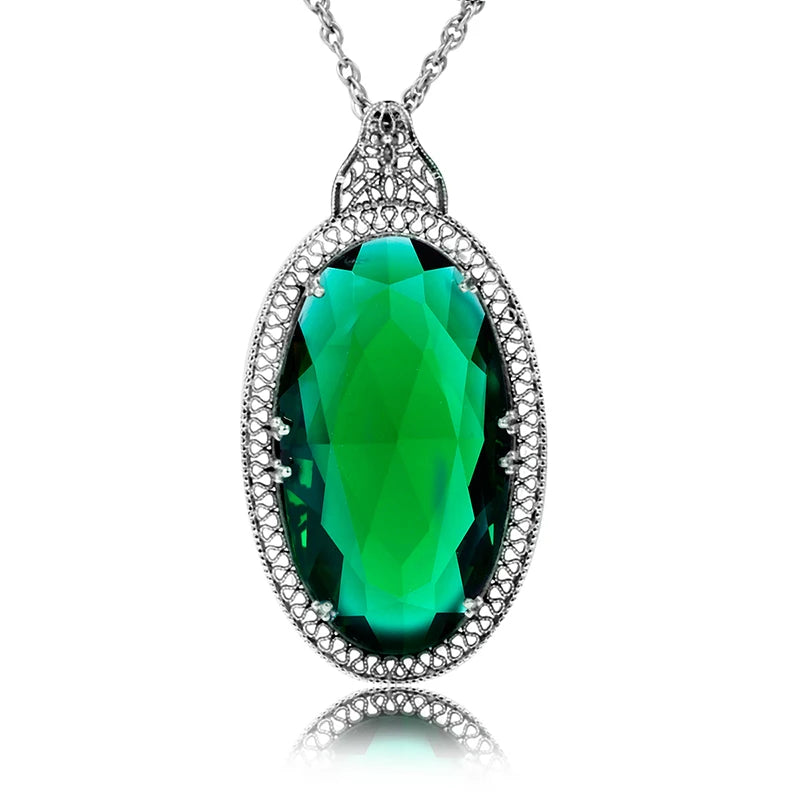 Vintage Big Emerald Gemstone Pendant Necklace 925 Sterling Silver Women's Favorite Jewelry Pendants Custom Wholesale