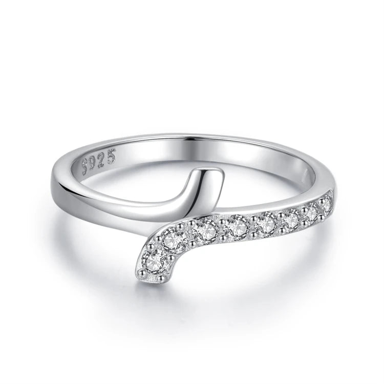 Fashion 925 Sterling Silver Cross-line Simple Micro Inlay CZ Diamond Ring for Women
