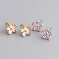 Wholesale Fashion Jewelry 925 Sterling Silver Enamel Oil Drop Flower Pattern Gold Plated Stud Earring Jewelry for Women