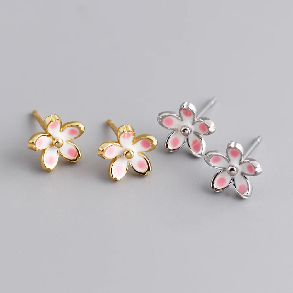 Wholesale Fashion Jewelry 925 Sterling Silver Enamel Oil Drop Flower Pattern Gold Plated Stud Earring Jewelry for Women