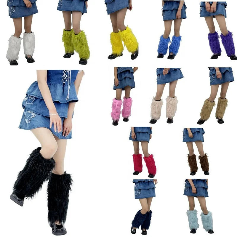Wholesale Mardi Gras Leg Warmers Ladies Winter Warm Faux Fur Y2K Leg Warmers for Women