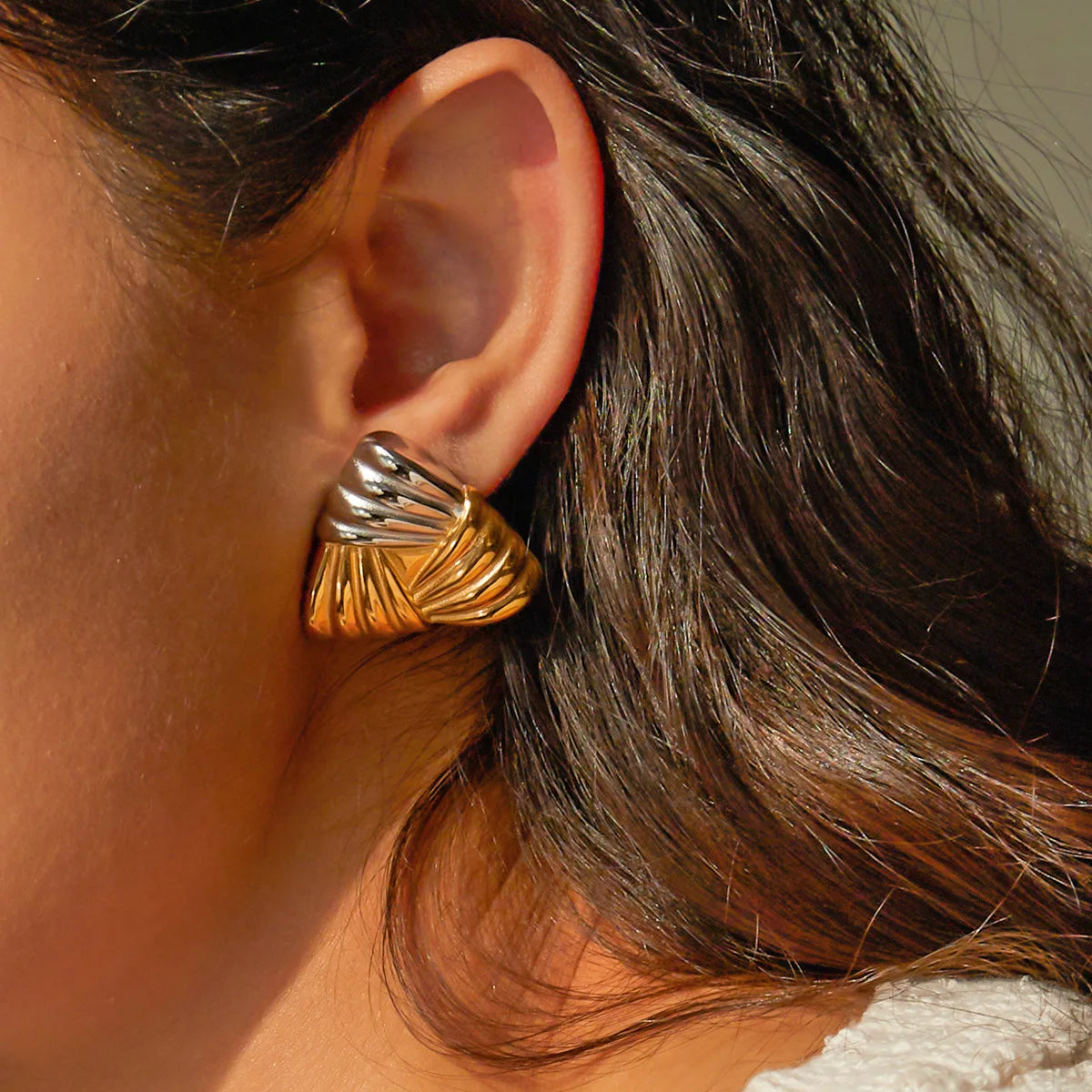 New Style Dainty 18K Gold Plated Stainless Steel Jewelry Waterproof Simple Earrings for Women