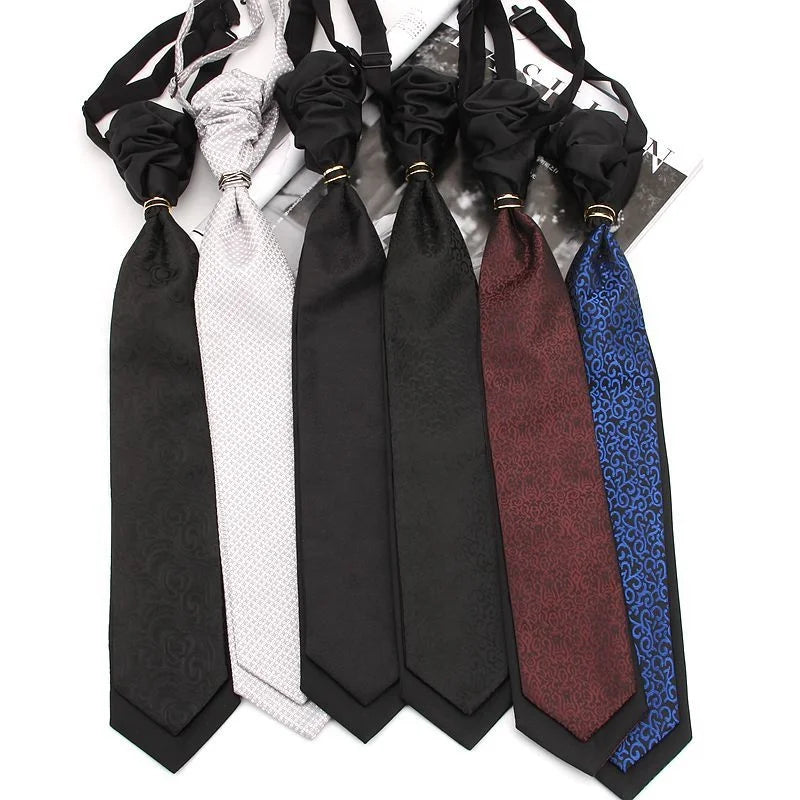 Wholesale Cheap Stocks Double-layer Fabric With Gold Ring Polyester Mens Red Ascot Ties Cravat