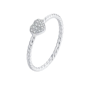 Fashion 925 Sterling Silver Sparkling CZ Heart Ring Simple Twist Band Plated Platinum for Women Engagement Fine Jewelry BSR516