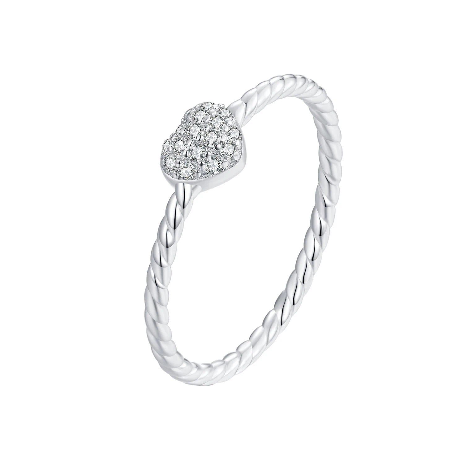 Fashion 925 Sterling Silver Sparkling CZ Heart Ring Simple Twist Band Plated Platinum for Women Engagement Fine Jewelry BSR516