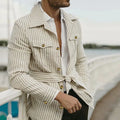 Spring Autumn Men's Cardigan Striped Multi Pocket Long Sleeve Casual Blazer Coat Plus Size Man  Top Jacket Outfit Wear