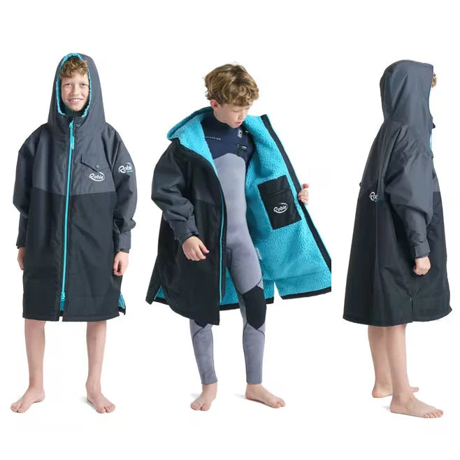 Stay Warm Quick Dry Sea Beach Surf Thick Fleece Changing Robe Kids Adult Waterproof Poncho