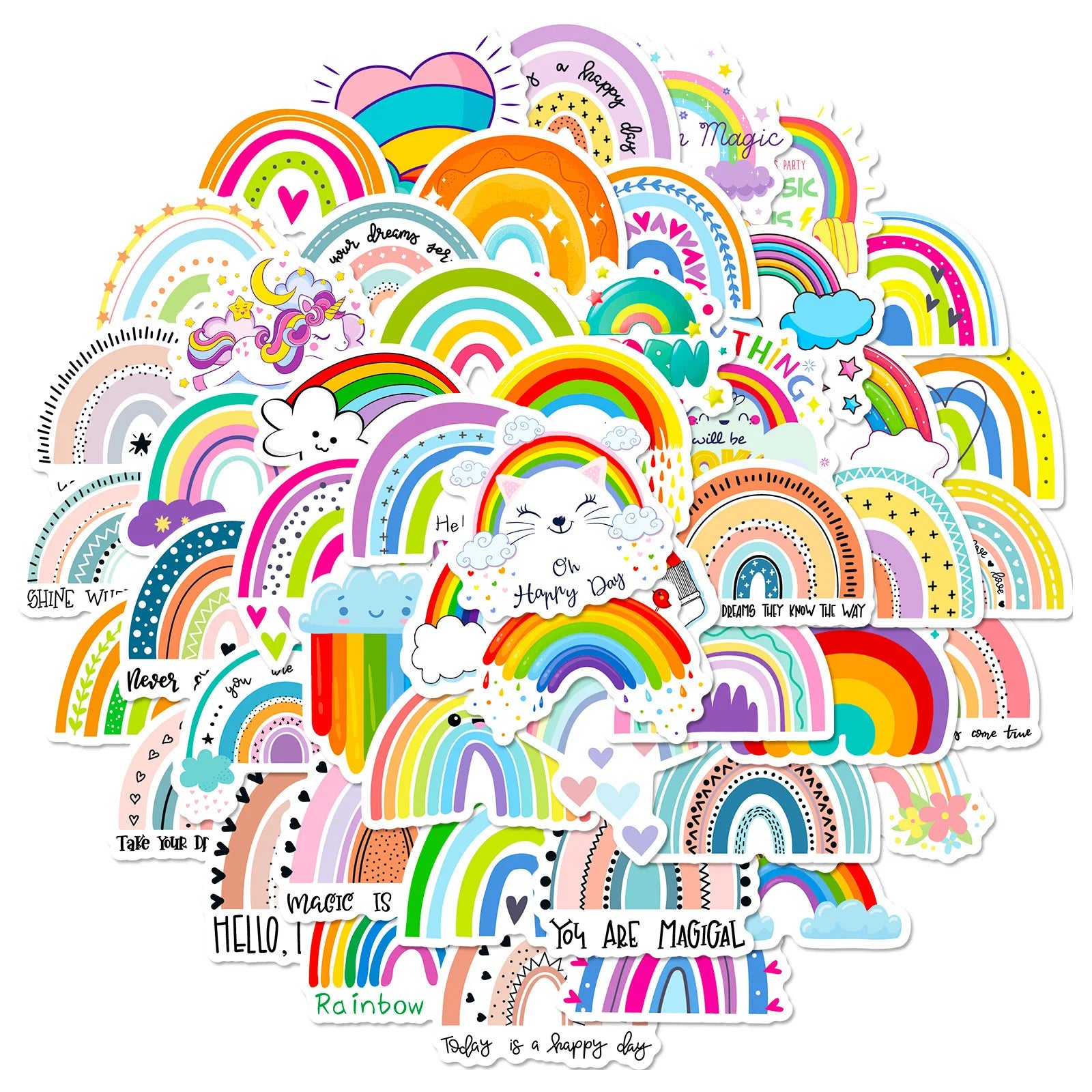 50pcs Rainbow Stickers Cross Border Bohemian Children's Birthday Party Cartoon Graffiti Waterproof rainbow Stickers