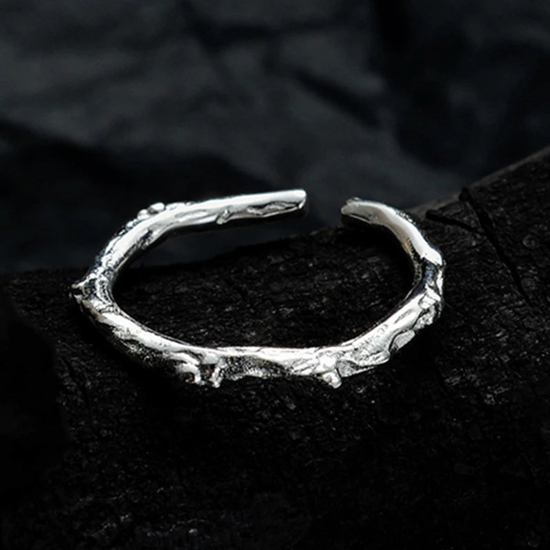 Chic Niche Design S925 Sterling Silver Korean Version of Small Beads Texture Fine Ring for Women Open Irregular Minimal Ring