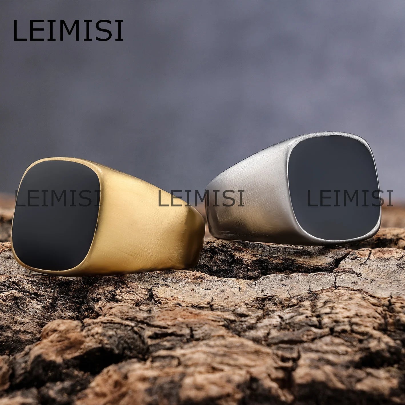 Hiphop Simple Square Mens Signet Rings Stainless Steel Matt Brushed Black Resin Enamel Pinky Rings Jewelry