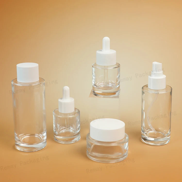 Clear Dropper Glass Serum Bottle 1oz 4oz 5oz 50ml 100ml 120ml Wholesale Price Pump Glass Thick Botom Bottle Spray with Screw Cap