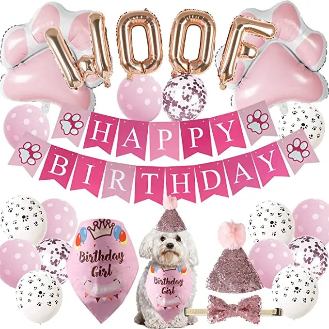 Wholesale Luxury Pet Dog Party Supplies Happy Birthday Banner Bow Tie Footprint Kit Woof Balloon Arch Dog's Best Friends