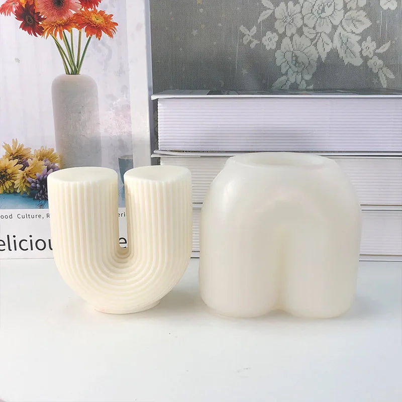 B-3554 3D U-shaped Silicone Candle Mold Handmade Soap Plaster Candle Molds DIY Geometric Stripes