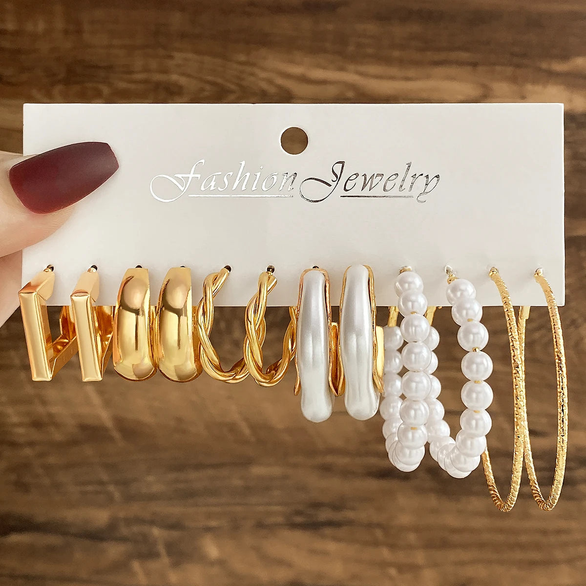 VKME Trend Geometric Pearl Hoop Earrings for Women Jewelry